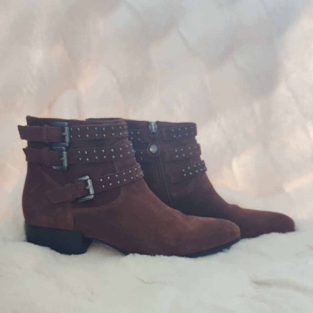 Geox Brown Ankle Boots with Buckle Straps and Perforated Design